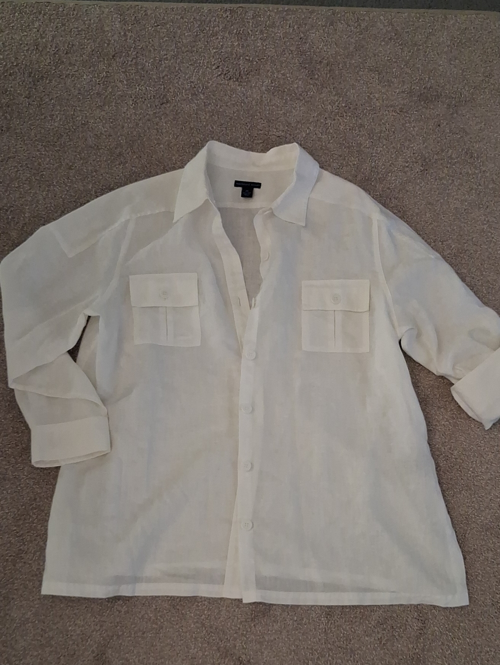 Never Worn Westbound Woman White 100% Linen Button-Up Top Patch Pockets 2X - Picture 5 of 13